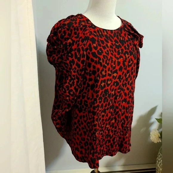 Zara puff sleeve red leopard print top - Picture 6 of 6